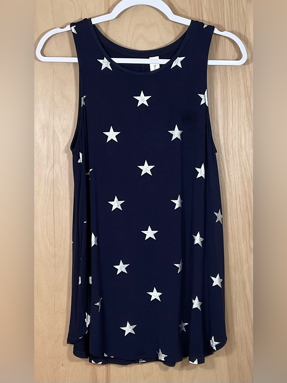 Old Navy Silver Star Print Luxe Navy Blue Knit Tank Top - EUC